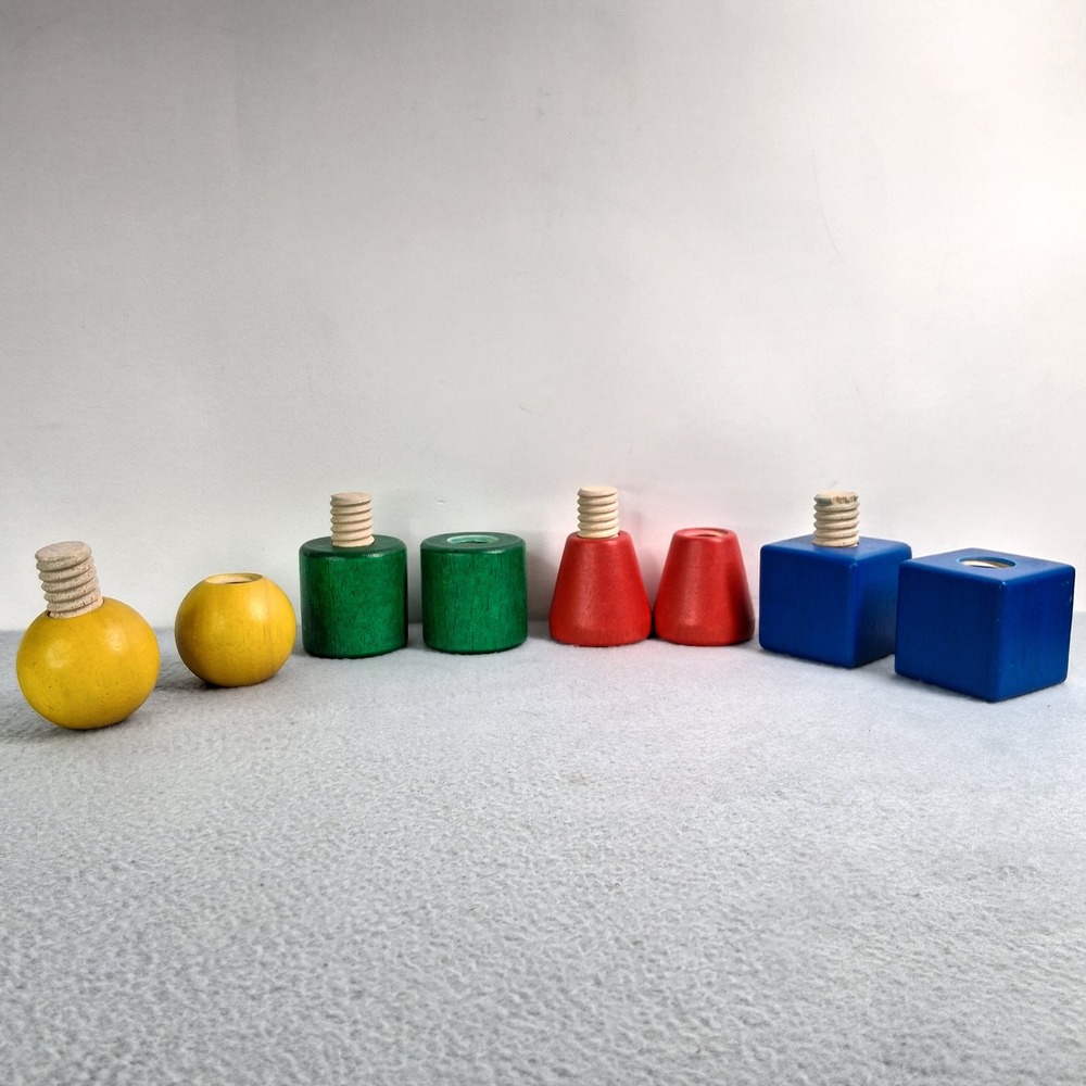Plan Toys Wooden Bolt and Nut Set Sensory Blocks Small Montessori 8 Pieces
